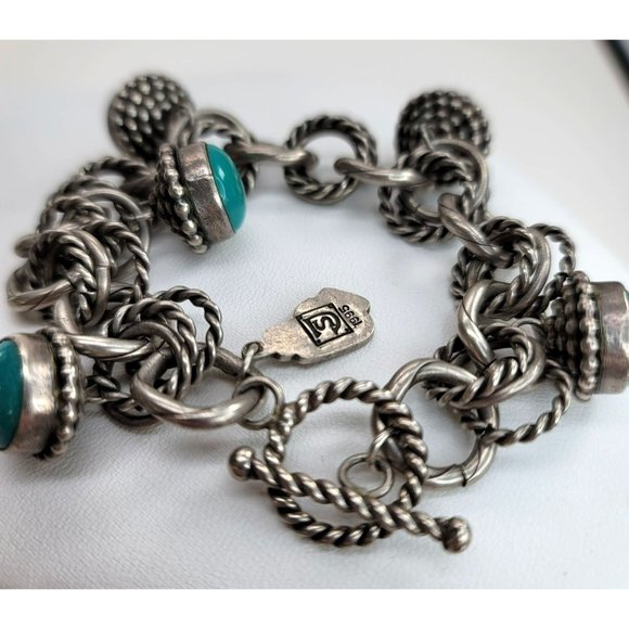 Aaron Toadlena Bracelet 1995 Sterling Silver and Green Turquoise Navajo JS8133 - Picture 12 of 16